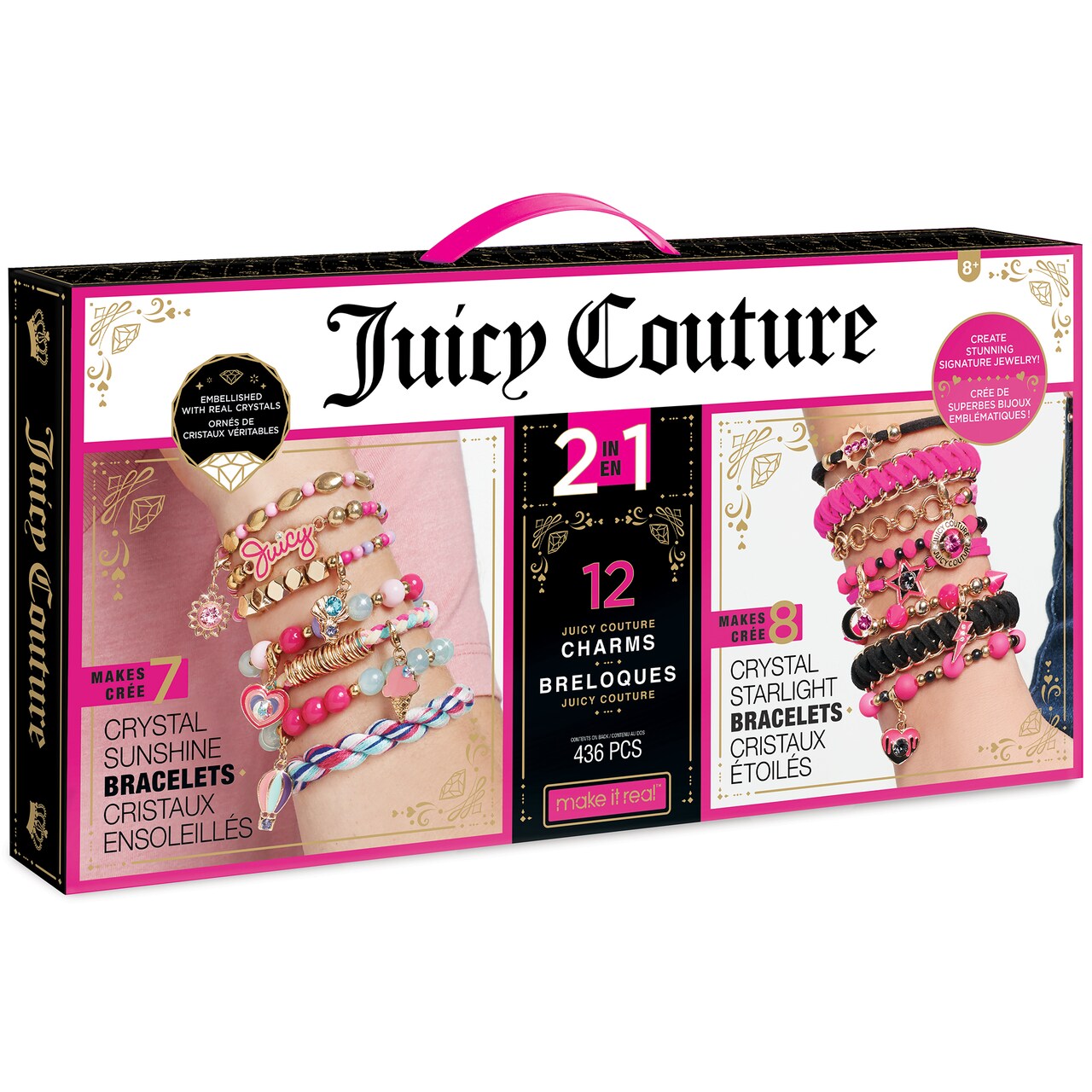 Juicy Couture: 2-In-1 Crystal Sunshine & Starlight Bracelets Kit Make It Real, Create 15 Bracelets, 436 Pieces, Create & Decorate Bracelets, 12 Juicy Charms, All-In-One, DIY Bead Jewelry Kit, Kids Ages 8+